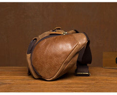 Cool Brown Leather Mens Large Fanny Pack Barrel Waist Bag Chest Bag Hip Pack Bum Pack for men - iwalletsmen