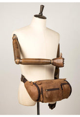 Cool Brown Leather Mens Large Fanny Pack Barrel Waist Bag Chest Bag Hip Pack Bum Pack for men - iwalletsmen
