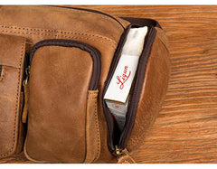 Cool Brown Leather Mens Large Fanny Pack Barrel Waist Bag Chest Bag Hip Pack Bum Pack for men - iwalletsmen