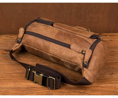 Cool Brown Leather Mens Large Fanny Pack Barrel Waist Bag Chest Bag Hip Pack Bum Pack for men - iwalletsmen