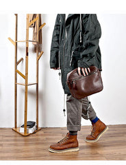 Brown Leather Mens 8 inches Courier Bag Messenger Bag Small Postman Bag For Men - iwalletsmen