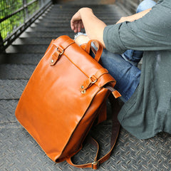 Brown Leather Mens Backpack Travel Backpacks Laptop Backpack for men - iwalletsmen