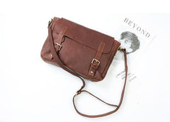 Brown Leather Mens Casual Courier Bags Messenger Bags 10 inches Postman Bag For Men - iwalletsmen