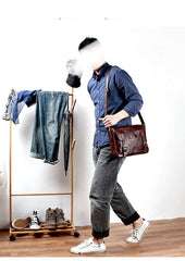 Brown Leather Mens Casual Courier Bags Messenger Bags 10 inches Postman Bag For Men - iwalletsmen
