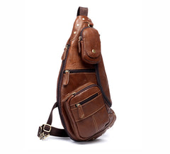Brown Leather Mens Cool Large Sling Bags Light Brown Crossbody Pack Chest Bag for Men - iwalletsmen