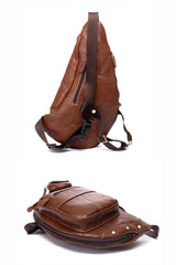 Brown Leather Mens Cool Large Sling Bags Light Brown Crossbody Pack Chest Bag for Men - iwalletsmen
