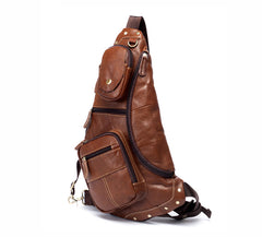 Brown Leather Mens Cool Large Sling Bags Light Brown Crossbody Pack Chest Bag for Men - iwalletsmen