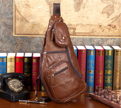Brown Leather Mens Cool Large Sling Bags Light Brown Crossbody Pack Chest Bag for Men - iwalletsmen