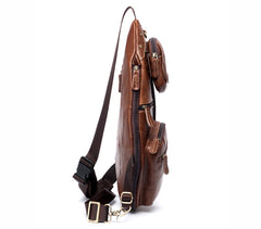 Brown Leather Mens Cool Large Sling Bags Light Brown Crossbody Pack Chest Bag for Men - iwalletsmen