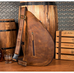Brown Leather Mens Cool Large Sling Bags Light Brown Crossbody Pack Chest Bag for Men - iwalletsmen