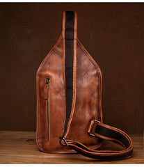 Cool Brown Leather Mens 8 inches Sling Bag Sling Pack Crossbody Pack Chest Bag for men - iwalletsmen