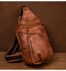 Cool Brown Leather Mens 8 inches Sling Bag Sling Pack Crossbody Pack Chest Bag for men - iwalletsmen