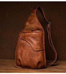 Cool Brown Leather Mens 8 inches Sling Bag Sling Pack Crossbody Pack Chest Bag for men - iwalletsmen