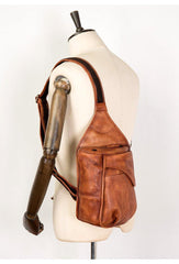 Cool Brown Leather Mens 8 inches Sling Bag Sling Pack Crossbody Pack Chest Bag for men - iwalletsmen