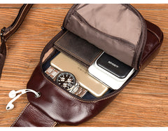 Brown Leather Mens Cool Sling Bags Yellow Brown Crossbody Packs Chest Bag for menest Bag for men - iwalletsmen