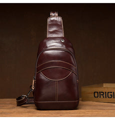 Brown Leather Mens Cool Sling Bags Yellow Brown Crossbody Packs Chest Bag for menest Bag for men - iwalletsmen