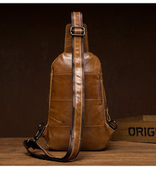 Brown Leather Mens Cool Sling Bags Yellow Brown Crossbody Packs Chest Bag for menest Bag for men - iwalletsmen