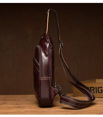 Brown Leather Mens Cool Sling Bags Yellow Brown Crossbody Packs Chest Bag for menest Bag for men - iwalletsmen