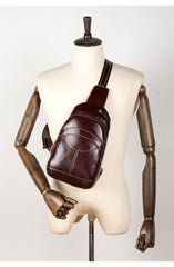 Brown Leather Mens Cool Sling Bags Yellow Brown Crossbody Packs Chest Bag for menest Bag for men - iwalletsmen