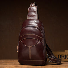 Brown Leather Mens Cool Sling Bags Yellow Brown Crossbody Packs Chest Bag for menest Bag for men - iwalletsmen