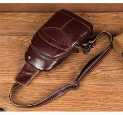 Brown Leather Mens Cool Sling Bags Yellow Brown Crossbody Packs Chest Bag for menest Bag for men - iwalletsmen