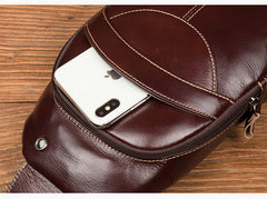 Brown Leather Mens Cool Sling Bags Yellow Brown Crossbody Packs Chest Bag for menest Bag for men - iwalletsmen