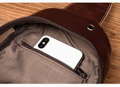 Brown Leather Mens Cool Sling Bags Yellow Brown Crossbody Packs Chest Bag for menest Bag for men - iwalletsmen