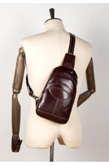 Brown Leather Mens Cool Sling Bags Yellow Brown Crossbody Packs Chest Bag for menest Bag for men - iwalletsmen