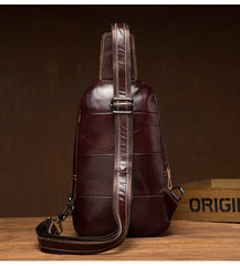 Brown Leather Mens Cool Sling Bags Yellow Brown Crossbody Packs Chest Bag for menest Bag for men - iwalletsmen