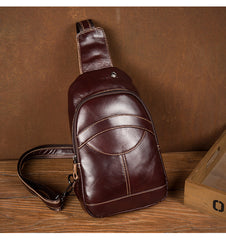 Brown Leather Mens Cool Sling Bags Yellow Brown Crossbody Packs Chest Bag for menest Bag for men - iwalletsmen