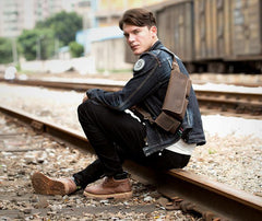 Brown Leather Mens Fanny Pack Waist Bag Hip Pack Light Brown Belt Bag Bumbag for Men - iwalletsmen