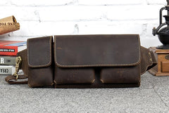 Brown Leather Mens Fanny Pack Waist Bag Hip Pack Light Brown Belt Bag Bumbag for Men - iwalletsmen