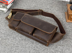 Brown Leather Mens Fanny Pack Waist Bag Hip Pack Light Brown Belt Bag Bumbag for Men - iwalletsmen