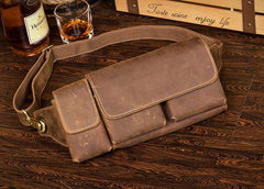 Brown Leather Mens Fanny Pack Waist Bag Hip Pack Light Brown Belt Bag Bumbag for Men - iwalletsmen