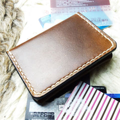 Brown Leather Mens Slim Front Pocket Bifold Small Wallets Card Wallet for Men - iwalletsmen
