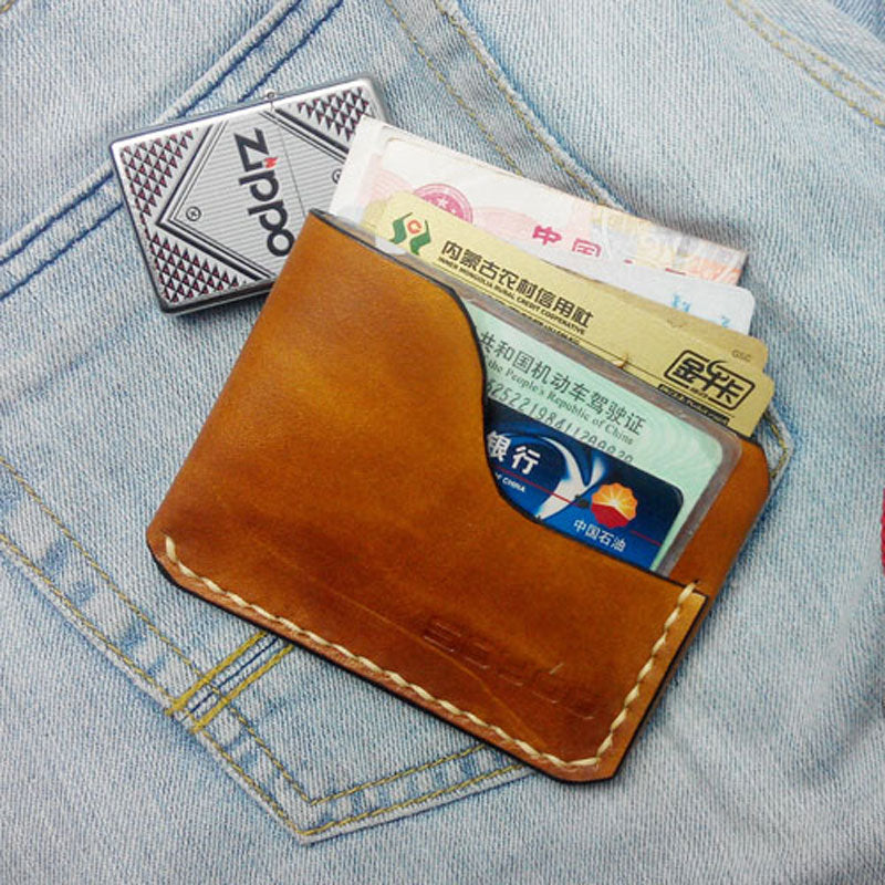 Brown Leather Mens Slim Front Pocket Wallets Leather Cards Wallet for Men - iwalletsmen