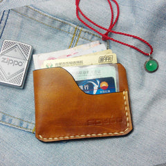 Brown Leather Mens Slim Front Pocket Wallets Leather Cards Wallet for Men - iwalletsmen