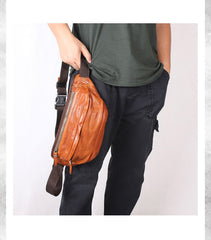 Brown MENS Suede 8 inches Black LEATHER FANNY PACK Chest Bag WAIST BAGS For Men - iwalletsmen