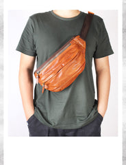 Brown MENS Suede 8 inches Black LEATHER FANNY PACK Chest Bag WAIST BAGS For Men - iwalletsmen