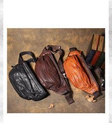 Brown MENS Suede 8 inches Black LEATHER FANNY PACK Chest Bag WAIST BAGS For Men - iwalletsmen
