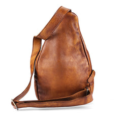Cool Brown MENS LEATHER Sling Bag Chest Bag Coffee One Shoulder Backpack For Men - iwalletsmen