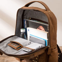 Brown Mens Leather Backpacks Travel Backpacks Laptop Backpack for men - iwalletsmen