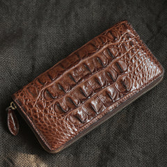 Brown Real Crocodile Leather Mens Long Wallet Zipper Wallet Clutch Wallet For Men - iwalletsmen