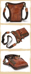 Vintage Brown Leather Men's CELL PHONE HOLSTER MINI SIDE BAG BELT POUCH Drop Leg Bag For Men - iwalletsmen