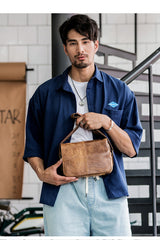 Camel Leather Mens Small Side Bag Small Messenger Bags Postman Bag Courier Bag for Men - iwalletsmen