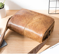 Camel Leather Mens Small Side Bag Small Messenger Bags Postman Bag Courier Bag for Men - iwalletsmen