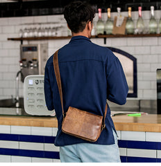 Camel Leather Mens Small Side Bag Small Messenger Bags Postman Bag Courier Bag for Men - iwalletsmen