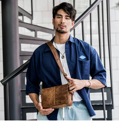 Camel Leather Mens Small Side Bag Small Messenger Bags Postman Bag Courier Bag for Men - iwalletsmen