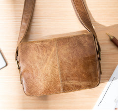 Camel Leather Mens Small Side Bag Small Messenger Bags Postman Bag Courier Bag for Men - iwalletsmen