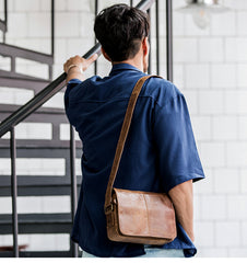 Camel Leather Mens Small Side Bag Small Messenger Bags Postman Bag Courier Bag for Men - iwalletsmen